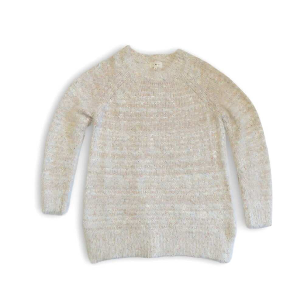 Lou & Grey White Eyelash Fuzzy Crew Neck Sweater Small NWOT Soft Pullover